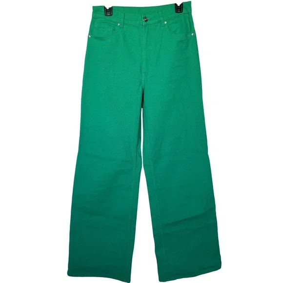 H&M Divided Green Wide Leg Jeans Womens 8 Trendy Streetwear Utility Style - Picture 1 of 8